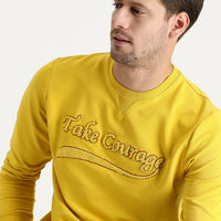 Hardal Bisiklet Yaka Slim Fit Dar Kesim Baskılı Sweatshirt