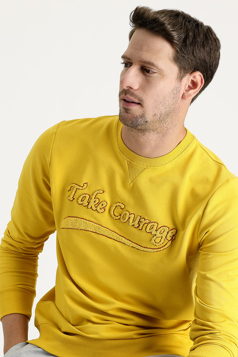 Hardal Bisiklet Yaka Slim Fit Dar Kesim Baskılı Sweatshirt