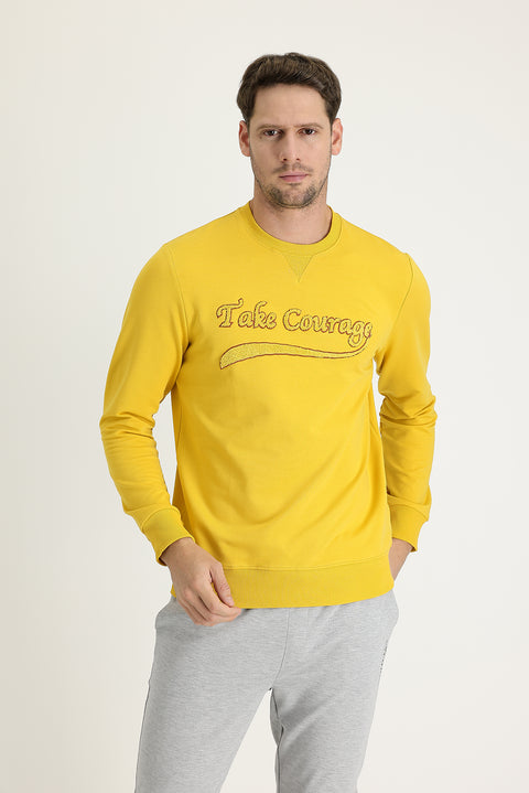 Hardal Bisiklet Yaka Slim Fit Dar Kesim Baskılı Sweatshirt