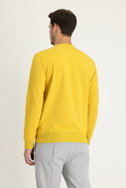 Hardal Bisiklet Yaka Slim Fit Dar Kesim Baskılı Sweatshirt