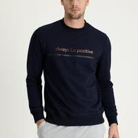 Orta Lacivert Bisiklet Yaka Slim Fit Dar Kesim Baskılı Sweatshirt