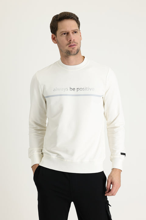 Off-white crew neck slim fit printed sweatshirt.