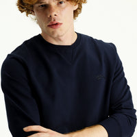 Orta Lacivert Bisiklet Yaka Slim Fit Dar Kesim Baskılı Pamuklu Sweatshirt