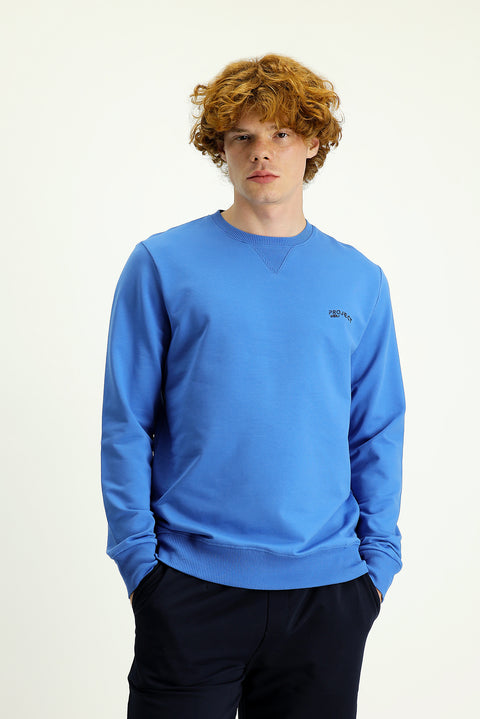 Havacı Mavi Bisiklet Yaka Slim Fit Dar Kesim Baskılı Pamuklu Sweatshirt