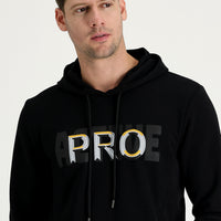 Siyah Kapüşonlu Slim Fit Dar Kesim Baskılı Sweatshirt