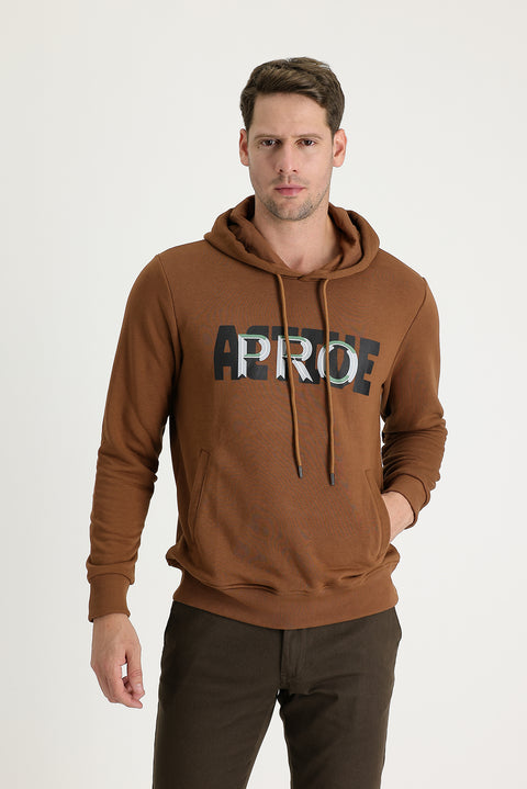 Cinnamon Hooded Slim Fit Printed Sweatshirt