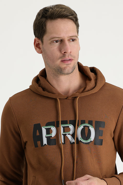 Cinnamon Hooded Slim Fit Printed Sweatshirt