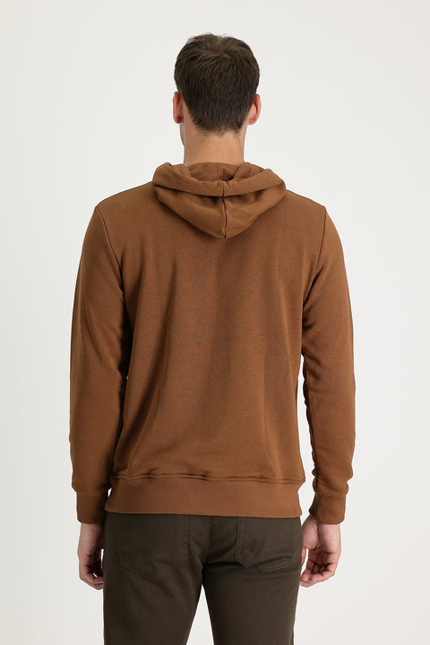 Cinnamon Hooded Slim Fit Printed Sweatshirt