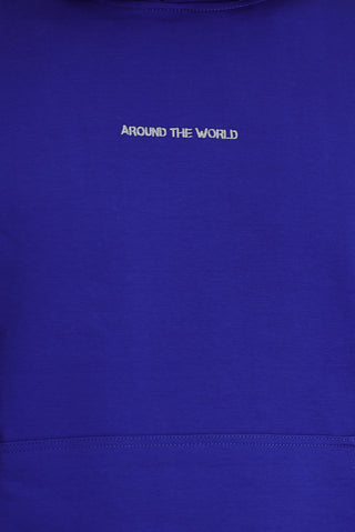  Saks Mavi Kapüşonlu Nakışlı Sweatshirt
