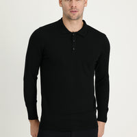Siyah Polo Yaka Regular Fit Pamuklu Triko Kazak