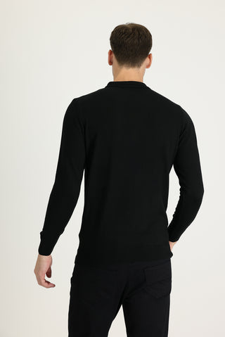  Siyah Polo Yaka Regular Fit Pamuklu Triko Kazak