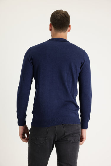 Orta Lacivert Melanj Polo Yaka Regular Fit Triko Kazak