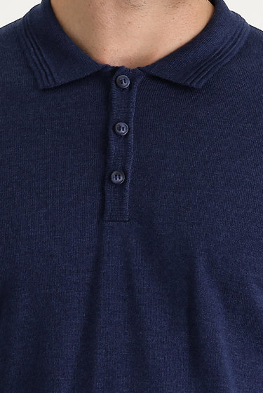 Orta Lacivert Melanj Polo Yaka Regular Fit Triko Kazak