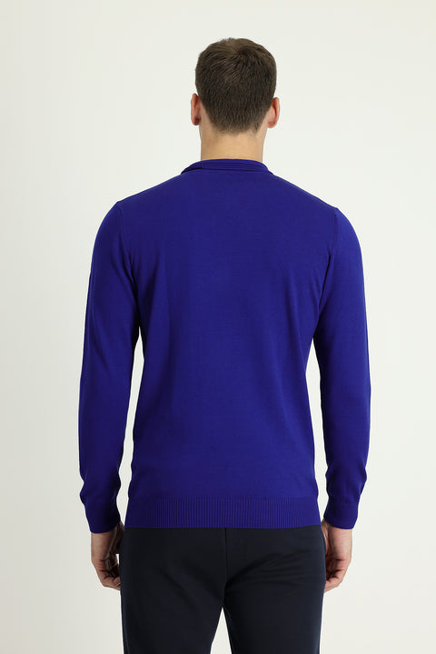 Saks Mavi Polo Yaka Regular Fit Triko Kazak