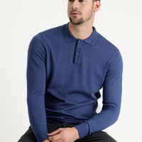 İndigo Melanj Polo Yaka Regular Fit Pamuklu Triko Kazak