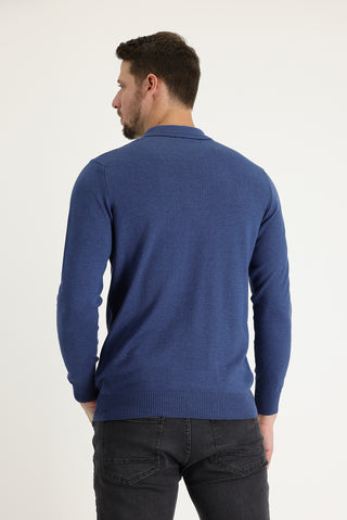  İndigo Melanj Polo Yaka Regular Fit Pamuklu Triko Kazak