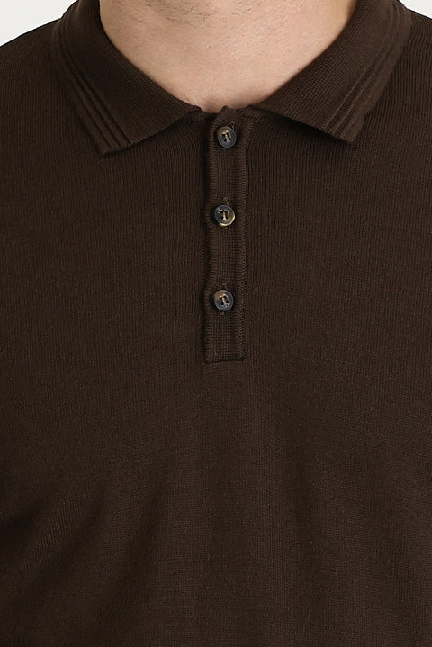 Koyu Kahve Polo Yaka Regular Fit Triko Kazak
