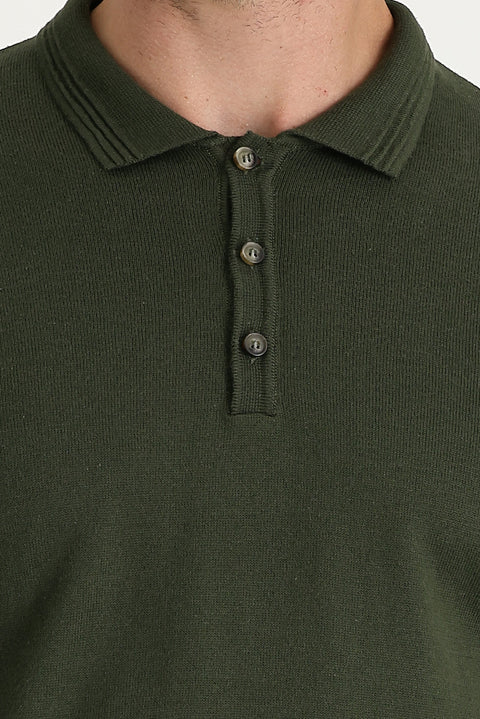 Orta Haki Polo Yaka Regular Fit Triko Kazak