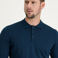 Orta Petrol Polo Yaka Regular Fit Triko Kazak