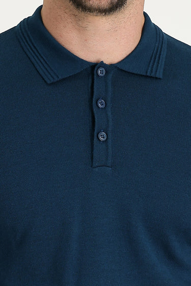 Orta Petrol Polo Yaka Regular Fit Triko Kazak
