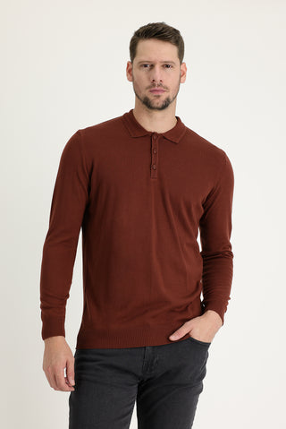  Kiremit Polo Yaka Regular Fit Triko Kazak
