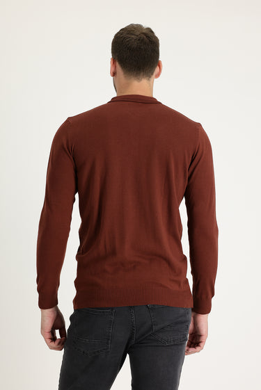  Kiremit Polo Yaka Regular Fit Pamuklu Triko Kazak
