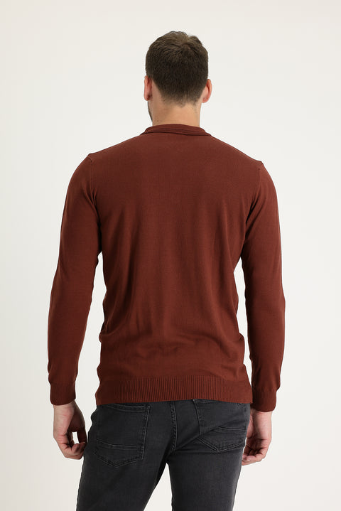 Kiremit Polo Yaka Regular Fit Pamuklu Triko Kazak