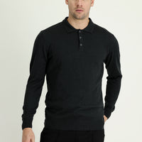 Koyu Antrasit Polo Yaka Regular Fit Pamuklu Triko Kazak