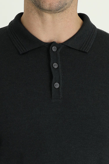 Koyu Antrasit Polo Yaka Regular Fit Pamuklu Triko Kazak