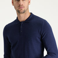 Orta Lacivert Melanj Polo Yaka Regular Fit Pamuklu Triko Kazak