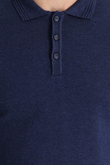 Orta Lacivert Melanj Polo Yaka Regular Fit Pamuklu Triko Kazak