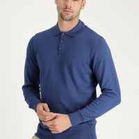 İndigo Melanj Polo Yaka Regular Fit Pamuklu Triko Kazak