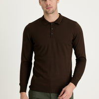 Koyu Kahve Polo Yaka Regular Fit Pamuklu Triko Kazak