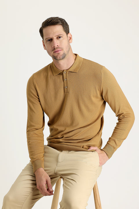 Camel Polo Yaka Regular Fit Pamuklu Triko Kazak