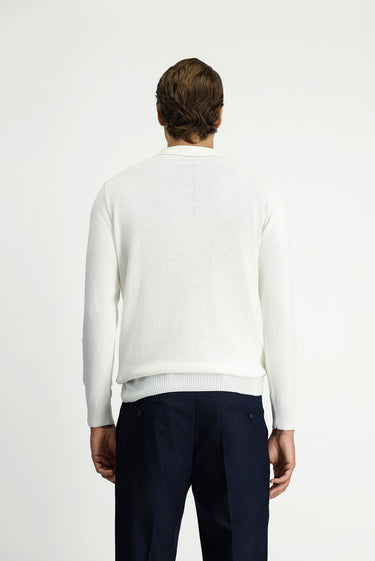 Ekru Polo Yaka Regular Fit Pamuklu Triko Kazak