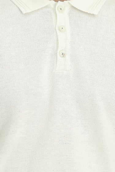 Ekru Polo Yaka Regular Fit Pamuklu Triko Kazak