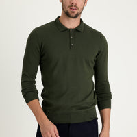 Orta Haki Polo Yaka Regular Fit Pamuklu Triko Kazak