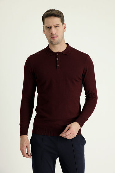  Koyu Bordo Polo Yaka Regular Fit Triko Kazak