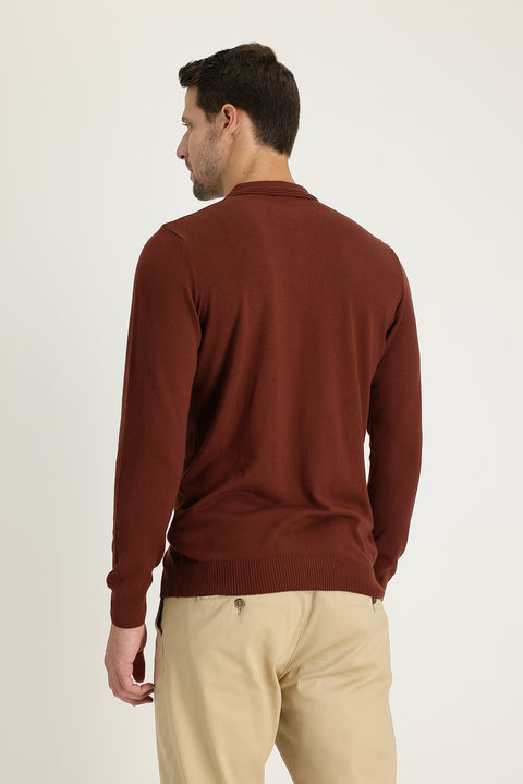 Kiremit Polo Yaka Regular Fit Pamuklu Triko Kazak