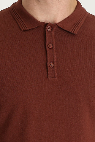  Kiremit Polo Yaka Regular Fit Pamuklu Triko Kazak