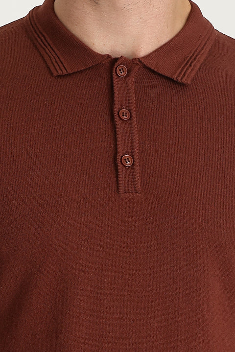 Kiremit Polo Yaka Regular Fit Pamuklu Triko Kazak