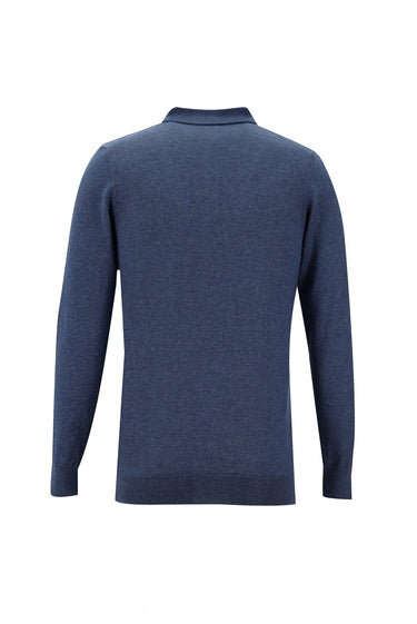  İndigo Melanj Polo Yaka Slim Fit Triko Kazak
