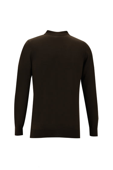 Koyu Kahve Polo Yaka Slim Fit Triko Kazak