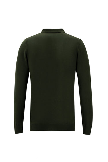 Orta Haki Polo Yaka Slim Fit Triko Kazak