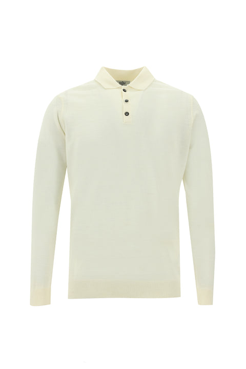 Kırık Beyaz Polo Yaka Regular Fit Triko Kazak