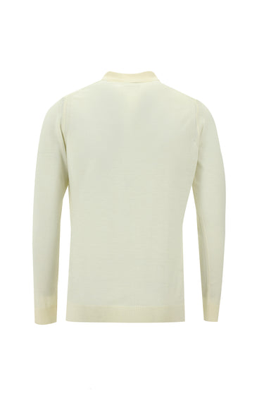 Kırık Beyaz Polo Yaka Regular Fit Triko Kazak