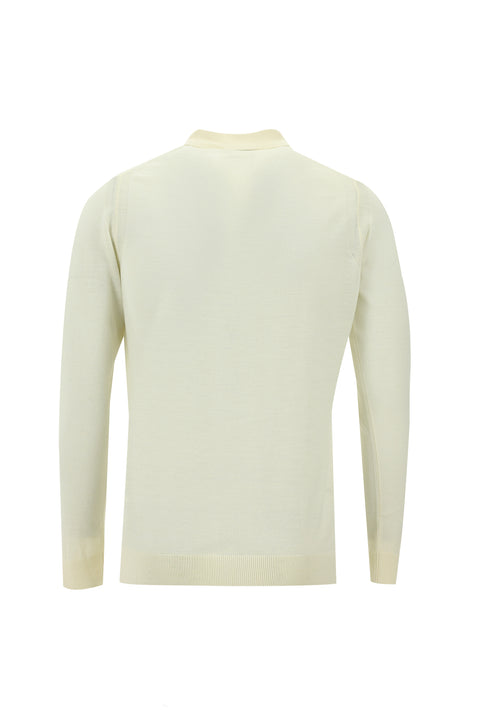 Kırık Beyaz Polo Yaka Regular Fit Triko Kazak