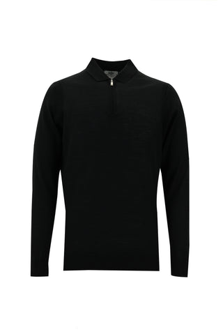  Siyah Polo Yaka Regular Fit Fermuarlı Yünlü Triko Kazak