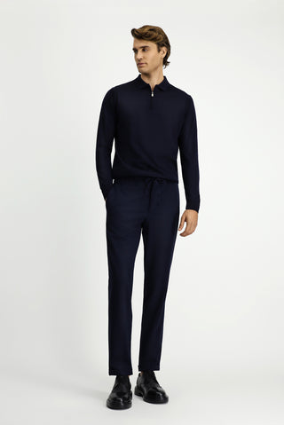  Koyu Lacivert Polo Yaka Regular Fit Fermuarlı Yünlü Triko Kazak