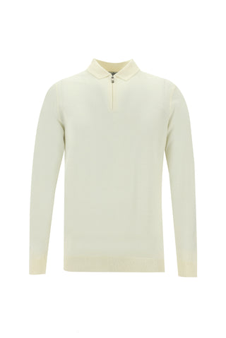  Kırık Beyaz Polo Yaka Regular Fit Fermuarlı Yünlü Triko Kazak